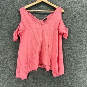 A New Approach Blouse Women XL Pink V-Neck Cold Shoulder Short Sleeve Rayon